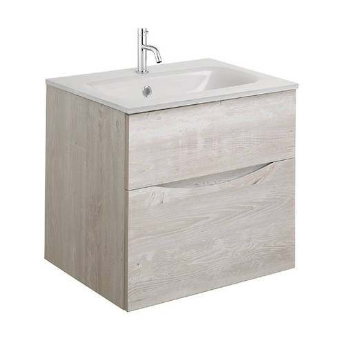 Additional image for Vanity Unit With White Glass Basin (500mm, Nordic Oak, 1TH).