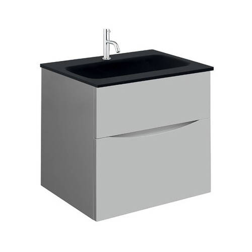 Additional image for Vanity Unit With Black Glass Basin (500mm, Storm Grey, 1TH).