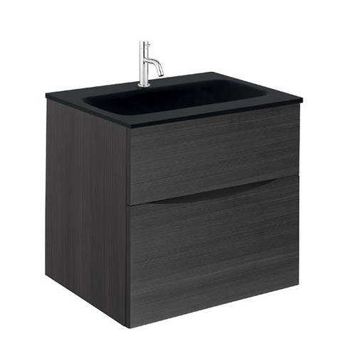 Additional image for Vanity Unit With Black Glass Basin (500mm, Steelwood, 1TH).
