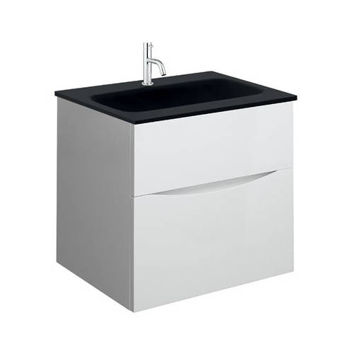 Additional image for Vanity Unit With Black Glass Basin (500mm, White Gloss, 1TH).