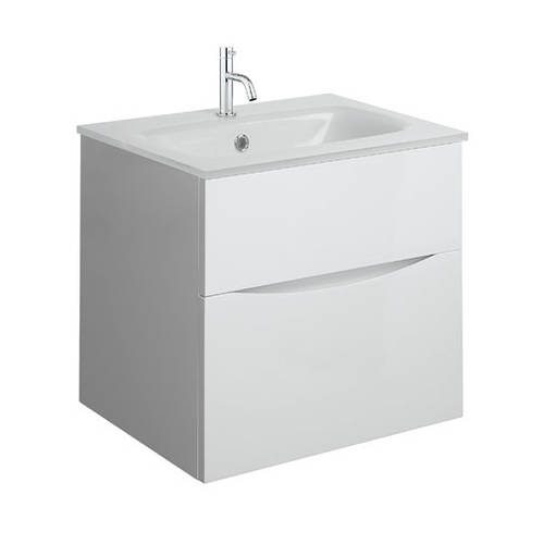 Additional image for Vanity Unit With White Glass Basin (500mm, White Gloss, 1TH).