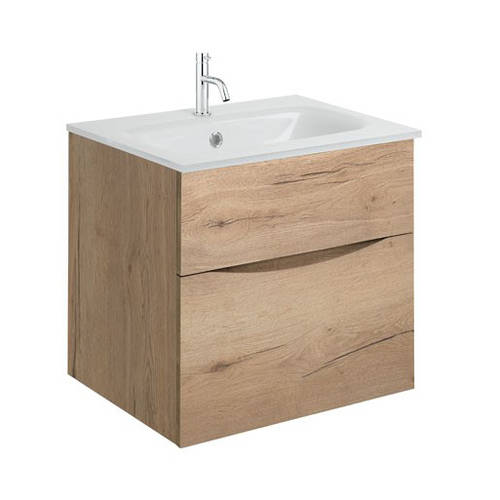 Additional image for Vanity Unit With White Glass Basin (500mm, Windsor Oak, 1TH)