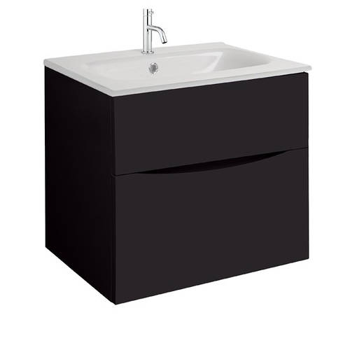 Additional image for Vanity Unit With White Glass Basin (600mm, Matt Black, 1TH).