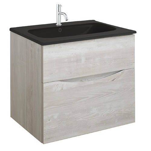 Additional image for Vanity Unit With Black Glass Basin (600mm, Nordic Oak, 1TH).