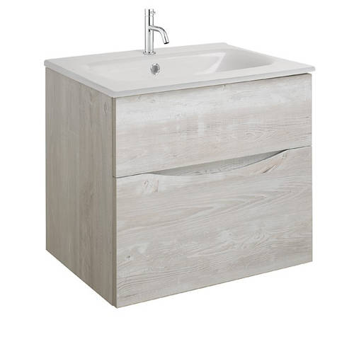 Additional image for Vanity Unit With White Glass Basin (600mm, Nordic Oak, 1TH).