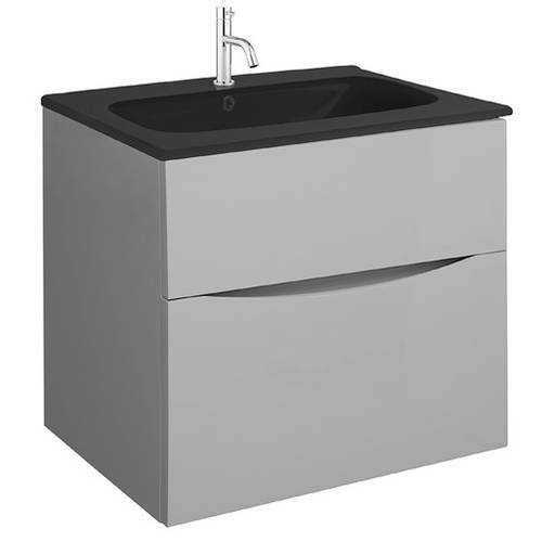 Additional image for Vanity Unit With Black Glass Basin (600mm, Storm Grey, 1TH).
