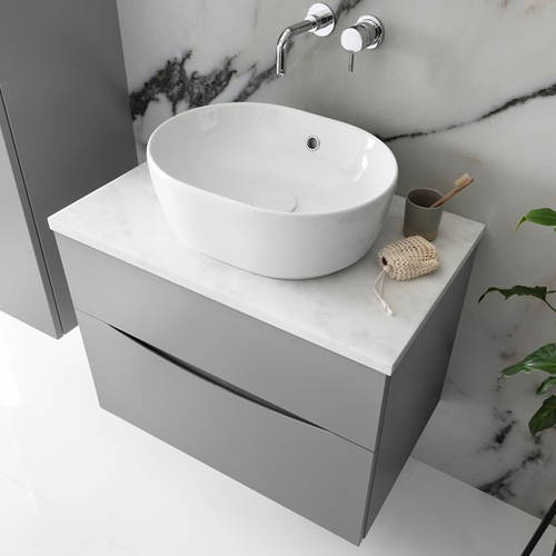Additional image for Vanity Unit With Marble Worktop (600mm, Storm Grey).