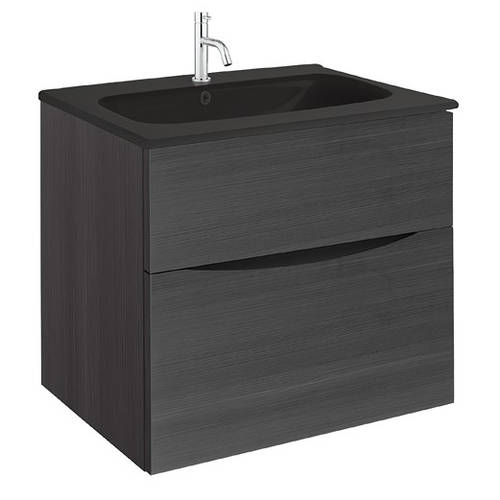 Additional image for Vanity Unit With Black Glass Basin (600mm, Steelwood, 1TH).