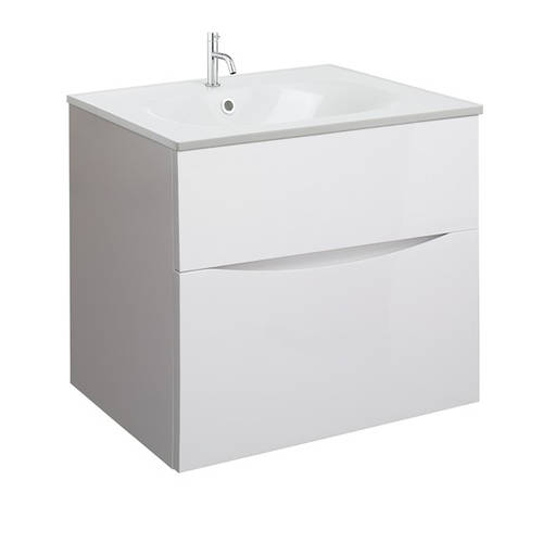 Additional image for Vanity Unit With White Cast Basin (600mm, White Gloss, 1TH).