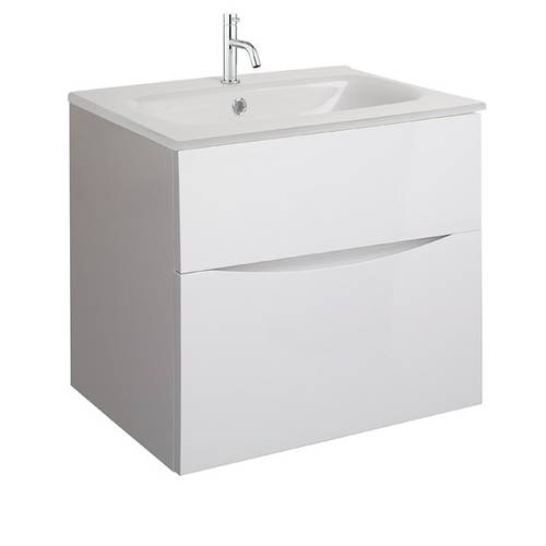 Additional image for Vanity Unit With White Glass Basin (600mm, White Gloss, 1TH).
