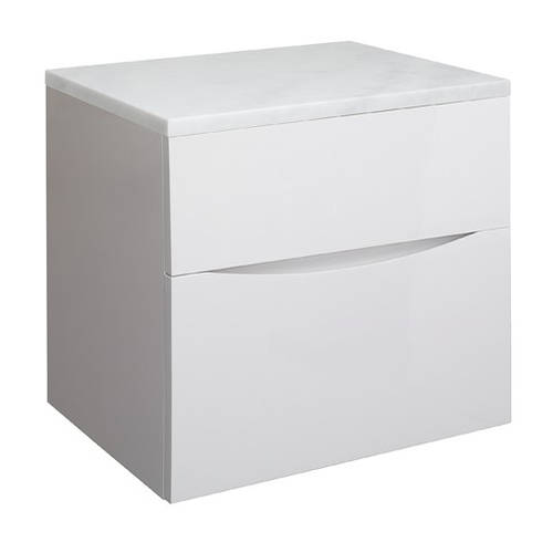 Additional image for Vanity Unit With Marble Worktop (600mm, White Gloss).