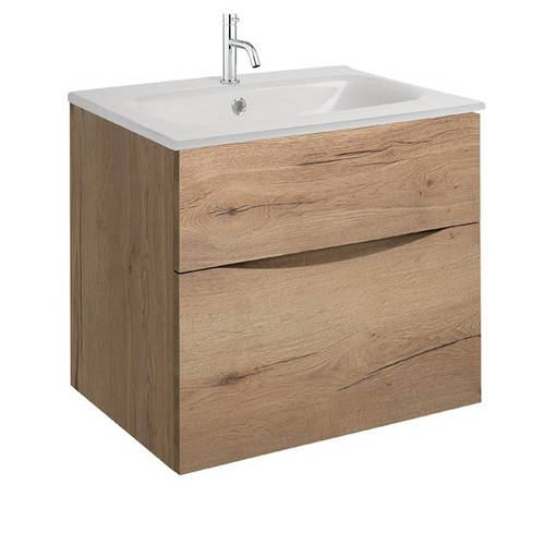 Additional image for Vanity Unit With White Glass Basin (600mm, Windsor Oak, 1TH)