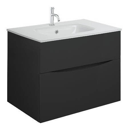 Additional image for Vanity Unit With White Glass Basin (700mm, Matt Black, 1TH).