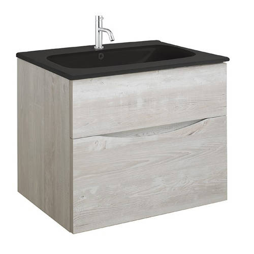 Additional image for Vanity Unit With Black Glass Basin (700mm, Nordic Oak, 1TH).
