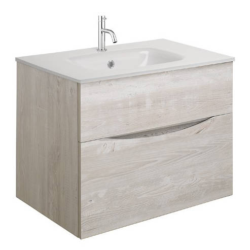 Additional image for Vanity Unit With White Glass Basin (700mm, Nordic Oak, 1TH).