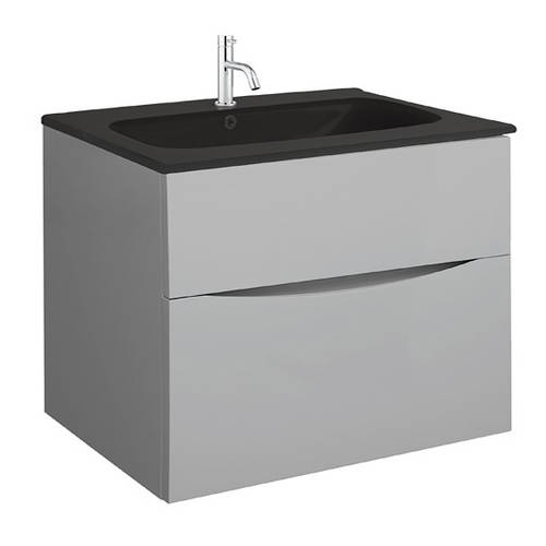 Additional image for Vanity Unit With Black Glass Basin (700mm, Storm Grey, 1TH).