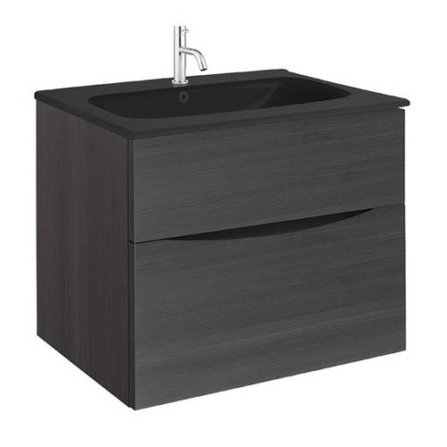 Additional image for Vanity Unit With Black Glass Basin (700mm, Steelwood, 1TH).