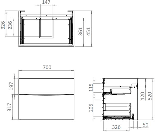 Additional image for Vanity Unit With White Glass Basin (700mm, Steelwood, 1TH).