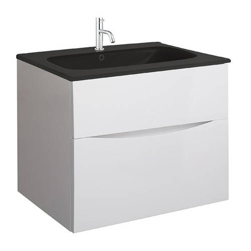 Additional image for Vanity Unit With Black Glass Basin (700mm, White Gloss, 1TH).