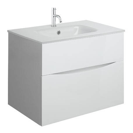 Additional image for Vanity Unit With White Glass Basin (700mm, White Gloss, 1TH).