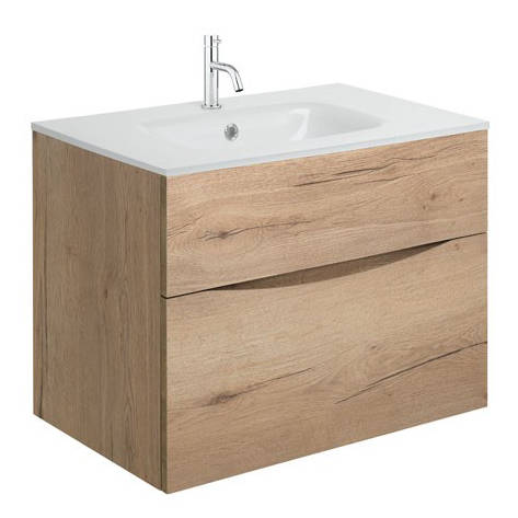 Additional image for Vanity Unit With White Glass Basin (700mm, Windsor Oak, 1TH)