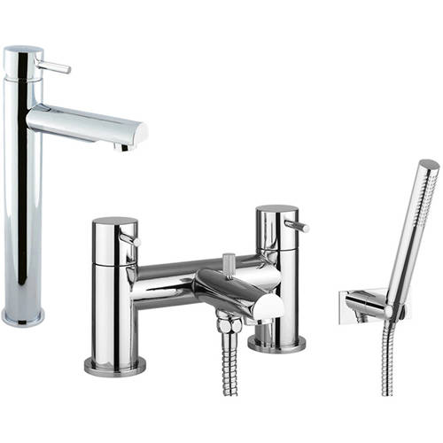 Additional image for Tall Basin & Bath Shower Mixer Tap Pack With Kit (Chrome).