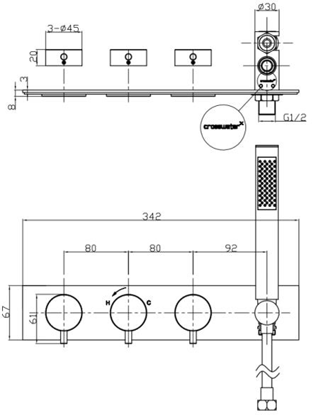 Additional image for Thermostatic Shower Valve & Handset (2 Outlets).