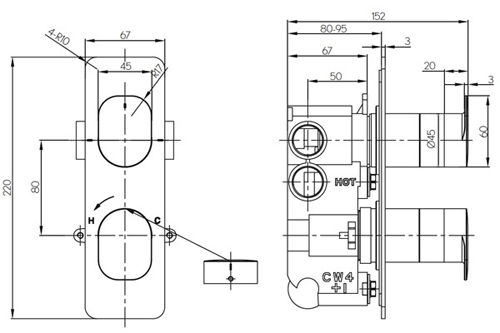 Additional image for Thermostatic Shower Valve With Diverter (2 Outlets).