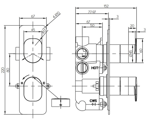 Additional image for Thermostatic Shower Valve With Diverter (3 Outlets).