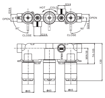 Additional image for Thermostatic Shower Valve With 2 Outlets (3 Handles).