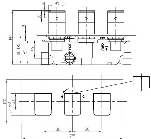 Additional image for Thermostatic Shower Valve With 2 Outlets (3 Handles).