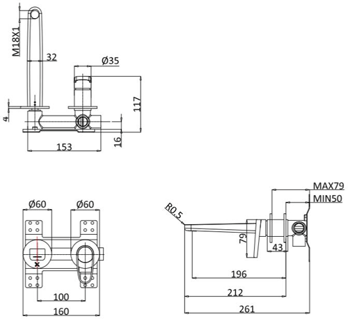 Additional image for Wall Mounted Basin Mixer Tap (Chrome).