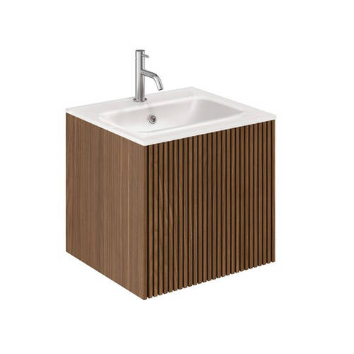 Additional image for Wall Hung Unit, White Glass Basin (500mm, Walnut, 1TH)