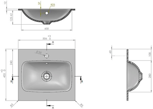 Additional image for Wall Hung Unit, White Glass Basin (500mm, Stone, 0TH).