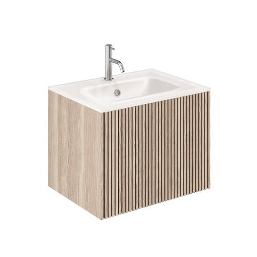 Additional image for Wall Hung Unit, White Glass Basin (600mm, Oak, 1TH).