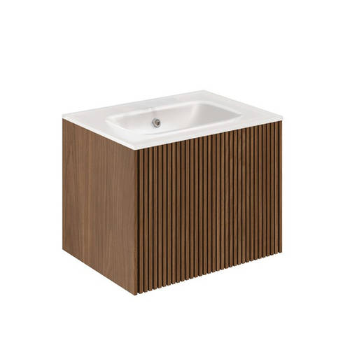 Additional image for Wall Hung Unit, White Glass Basin (600mm, Walnut, 0TH)
