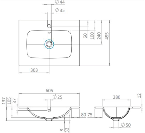 Additional image for Wall Hung Unit, White Glass Basin (600mm, Steel, 0TH).