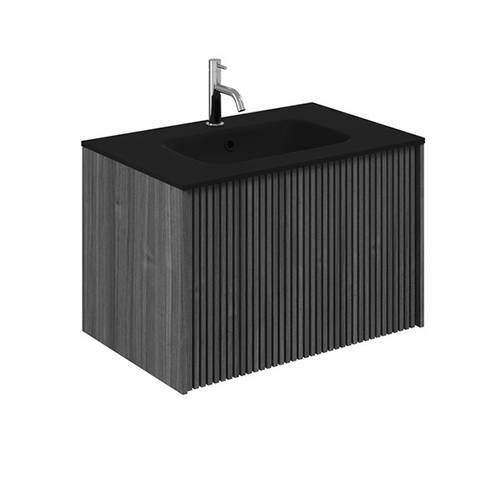 Additional image for Wall Hung Vanity Unit, Black Glass Basin (700mm, Steel).