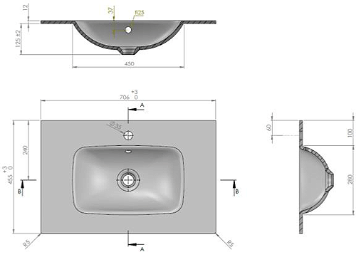 Additional image for Wall Hung Unit, White Glass Basin (700mm, Stone, 0TH).