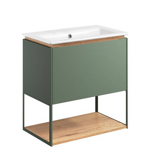 Additional image for Vanity Unit With Shelf & Cast Basin (600mm, Sage Green, 0TH).