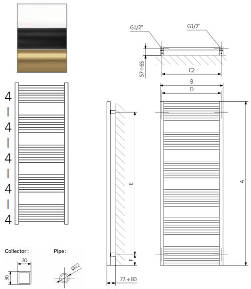 Additional image for Heated Towel Radiator 480x1140mm (White).