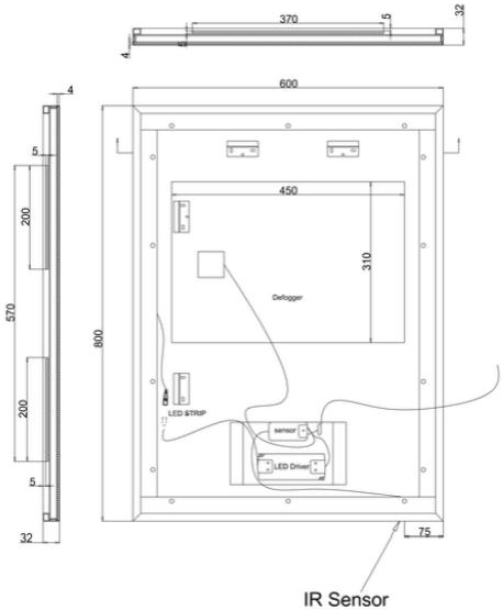 Additional image for LED Mirror 600x800mm (Brushed Steel Frame).