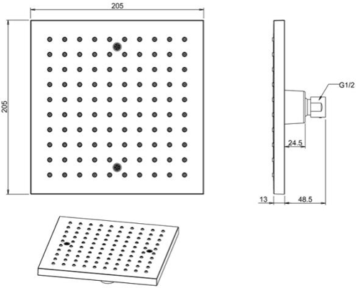 Additional image for Thermostatic Shower Valve, 200mm Square Head & Arm.