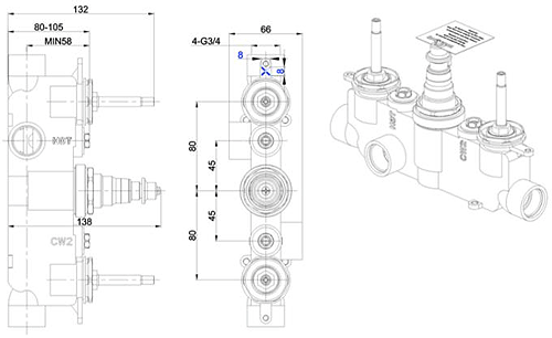 Additional image for Thermostatic Shower Valve With 2 Outlets (Br Bronze).