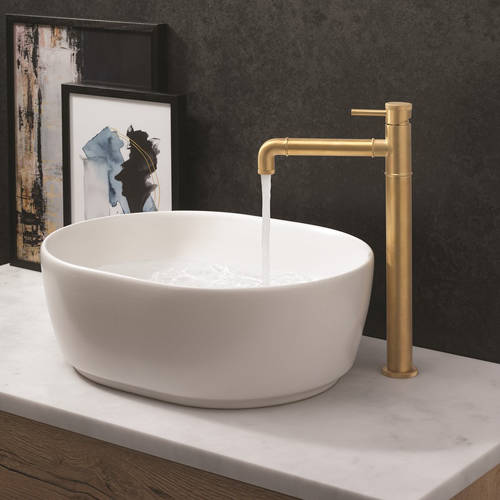 Additional image for Tall Basin Mixer Tap (Unlac Brushed Brass).