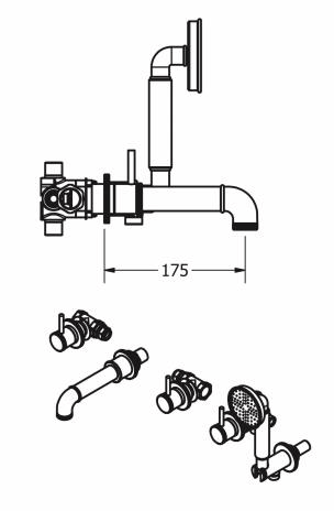 Additional image for 5 Hole Wall Mounted Bath Shower Mixer Tap (Chrome).