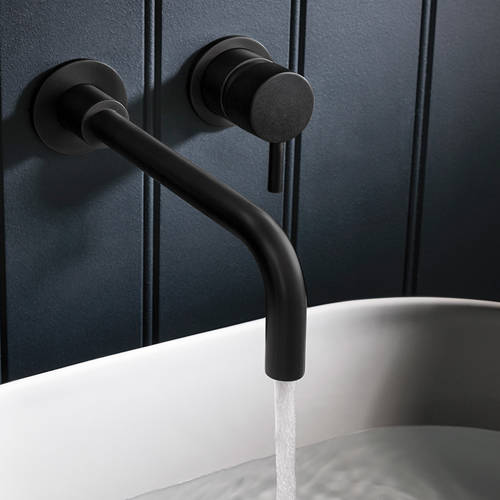 Additional image for Wall Mounted Basin Mixer Tap (2 Hole, Matt Black).