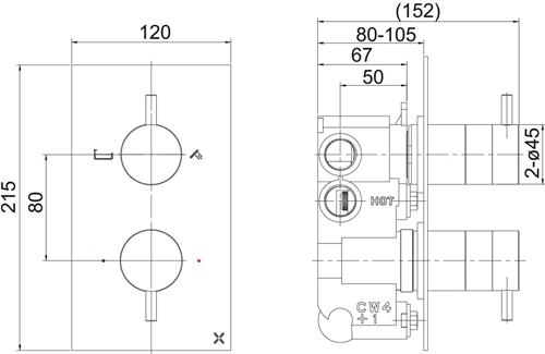 Additional image for Thermostatic Bath Shower Valve (2 Way, Chrome).