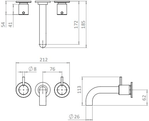 Additional image for Wall Mounted Bath Filler Tap (3 Hole, Chrome).