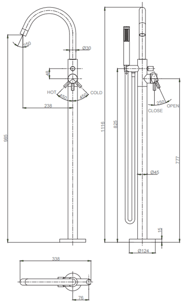 Additional image for Floorstanding Bath Shower Mixer Tap (Brushed Bronze).